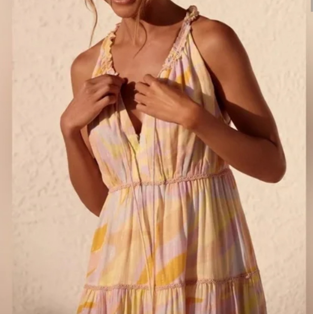 NWT Anthropologie PQ Swim Sleeveless Mini Dress Size M/L Yellow Pink - Picture 3 of 5
